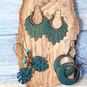 Bohemian Leaf and Circle Earrings Set